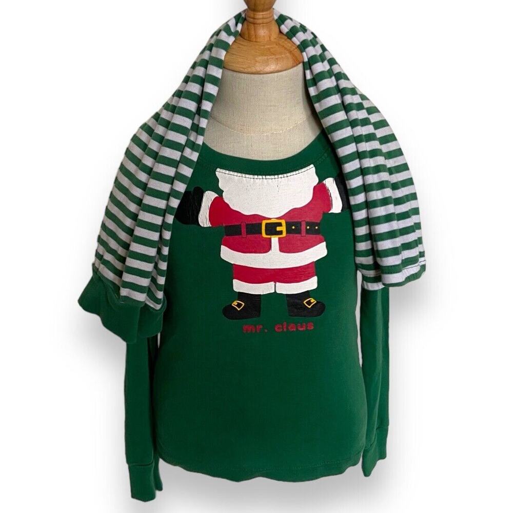 Gymboree Boys Pajamas Sz 5 Green White Mr. Claus‎ Santa Striped Gymmies Soft